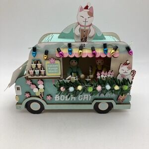 World Market Laser Cut Boba Cat Lighted Food Truck Christmas Teal Pink NWT